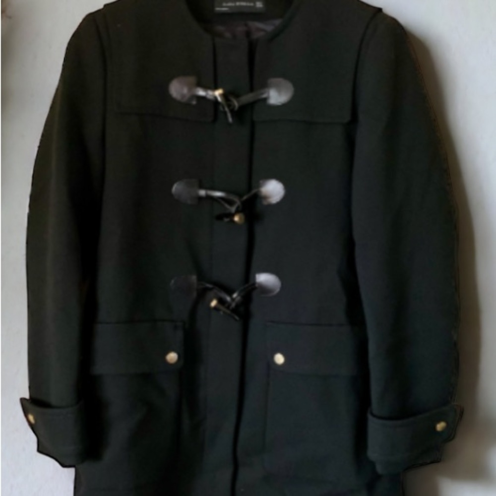 ZARA BLACK DUFFLE COAT TOGGLE CLOSURE JACKET
SIZE MEDIUM - Picture 13 of 14